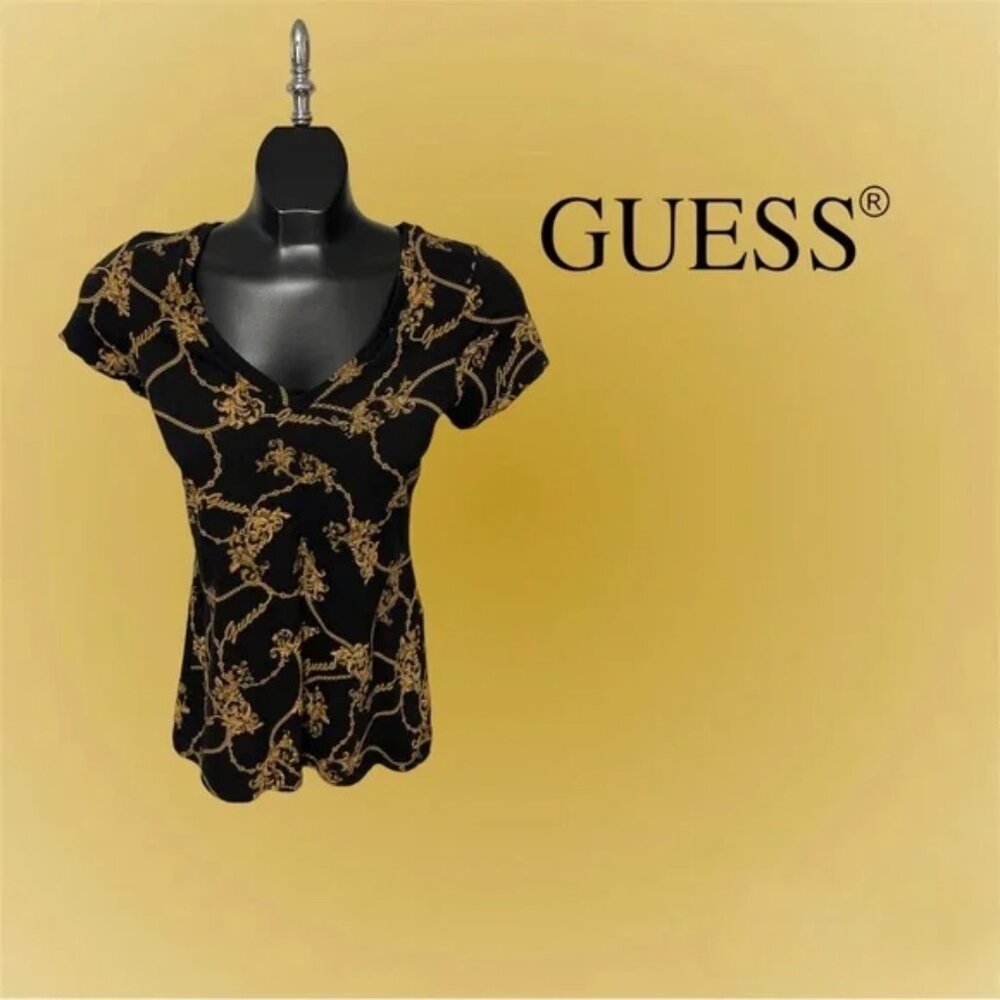 Women’s Guess V Neck Gold Chain Top Size Small